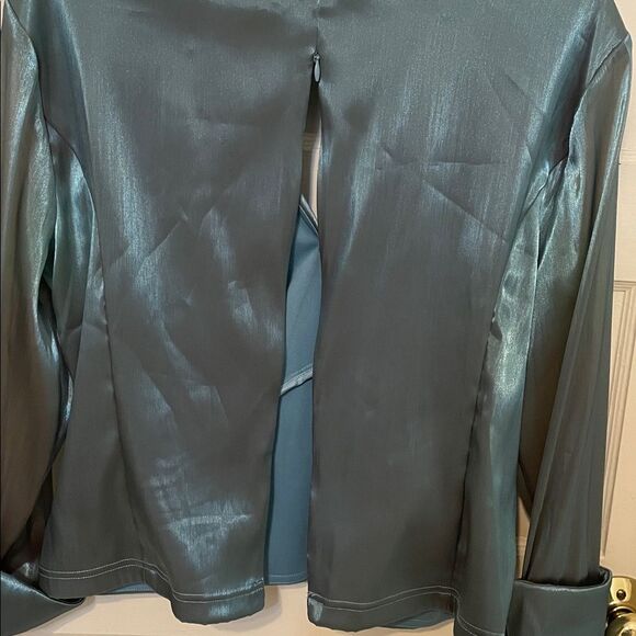 Cachet Blue-Green Dressy Faux Wrap Jacket Blouse Womens Size 12 Party - Picture 5 of 12